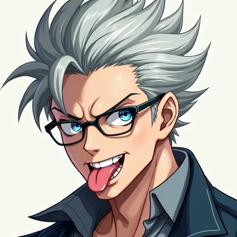 solo, blue eyes, Gray Hair,mash,Simple Background, money,Sticking out tongue, male,cool,