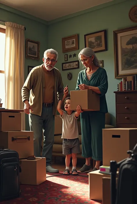 A family Palestinian  packing up their belongings in an American home  without children