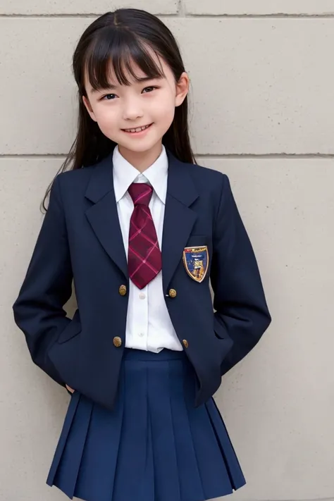 realistic_photograph,13yo_1girl,school_uniform,micro_skirt, looking at the viewer,  Standing,smile