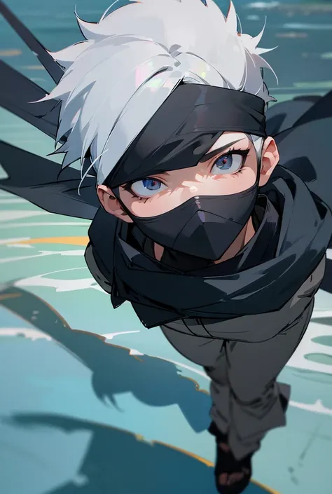 Kakashi Hatake, (on a lake), work of art, best qualityer, ultra quality, absurd details, Better Light, best shadow, Spitz, Spitz picture, detailed face, detailed eyes, detailed hair, detailed, extremely detailed, great resolution, 8k, 4K, ultra HD, ray tra...