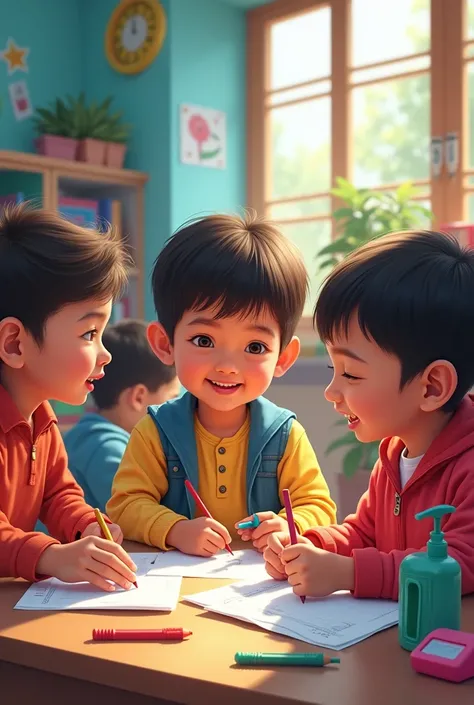 A Painting Of Group Of Neqpli  Kids Playing With educational materails in a school, Childrens Day, Childrens Day  Nepal, Childrens Day Nepal. High quality image
