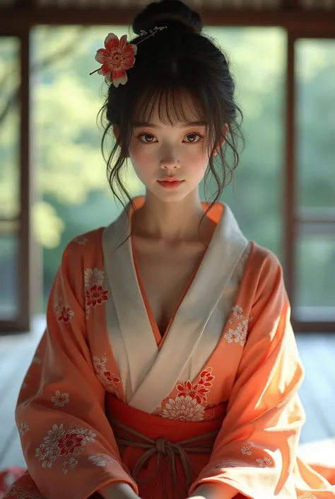 Wearing a yukata、Real Japanese woman in a temple, Beautiful Japanese Woman, Japanese Goddess, Beautiful Japanese woman face、Sexy Japanese Women、Looking at the camera、Gazing into the Eyes、Looking forward、Look forward、Shaggy Hair、Beautiful clavicle、Beautiful...