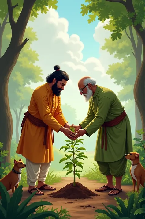 Chhatrapati Shivaji Maharaj and Doctor Babasaheb Ambedkar are planting the tree and Mawla is standing beside them