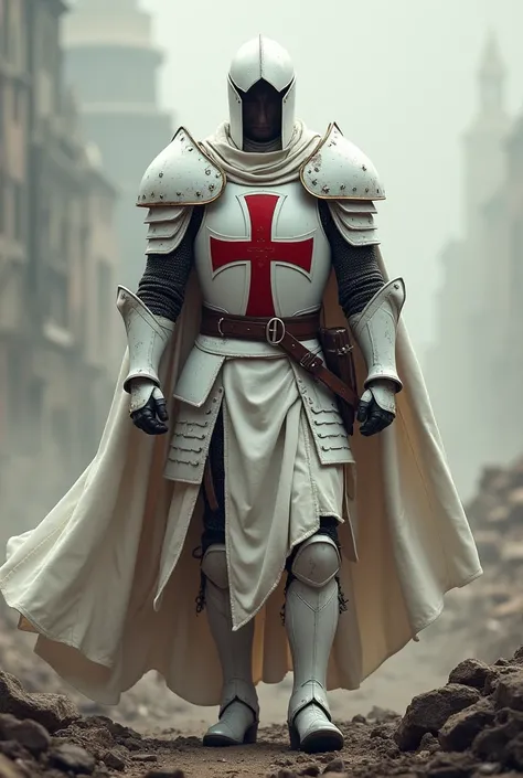 Un soldat moderne en tenue de combat de templier tenue blanche et croix rouge