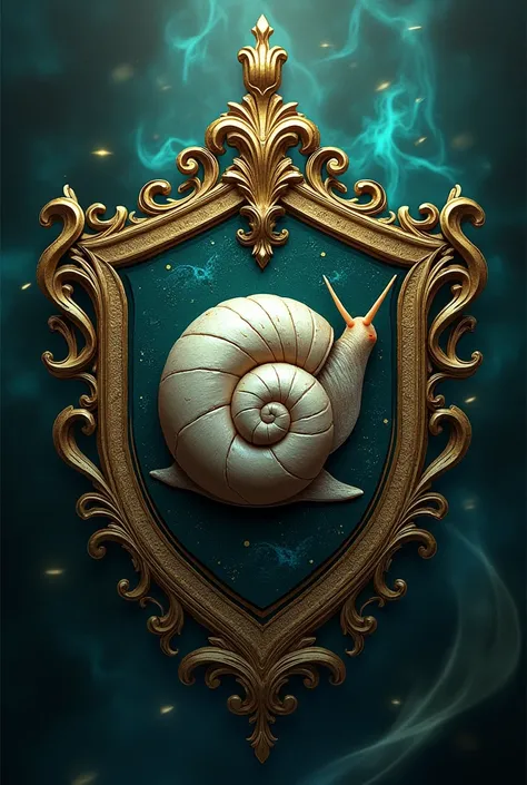 create for me an image of the symbol of the hogwarts house from the harry potter universe, however the animal symbol will be a snail inside the coat of arms

