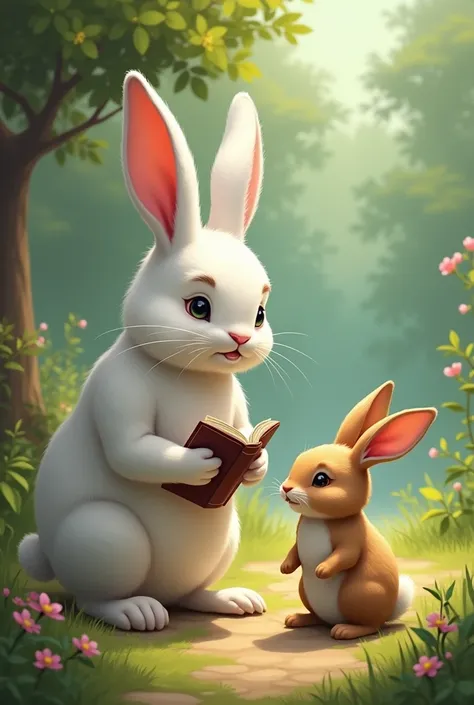 White Rabbit teacher a small rabbit and teaching the small rabbit 