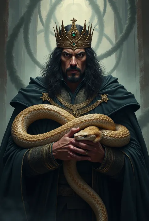 Man holding a Snake with Crown
