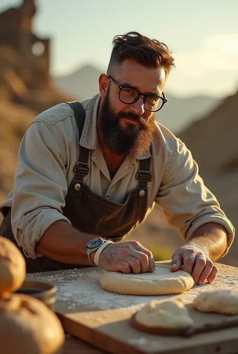 Gay man with beard and glasses baker at the end of the world, in Argentina