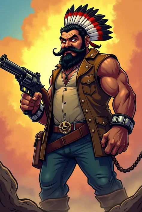 Mota indian Polish man with gun in cartoon character 