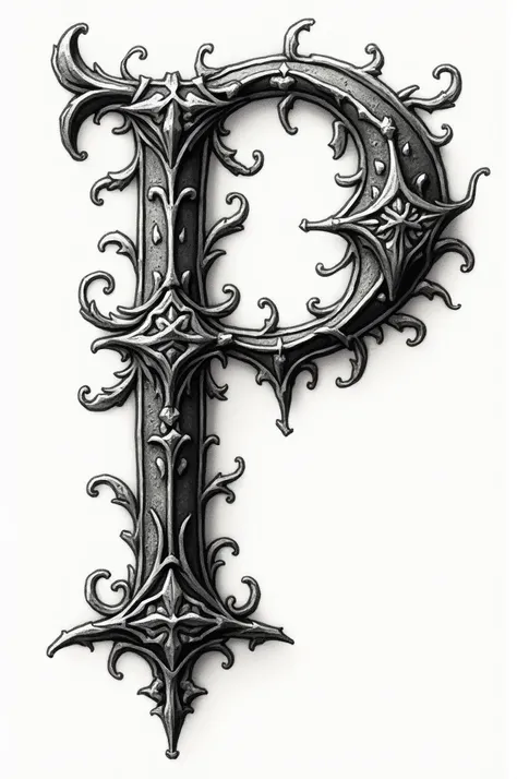 Create a sketch with the first letter. P
in a medieval design without colors to print out