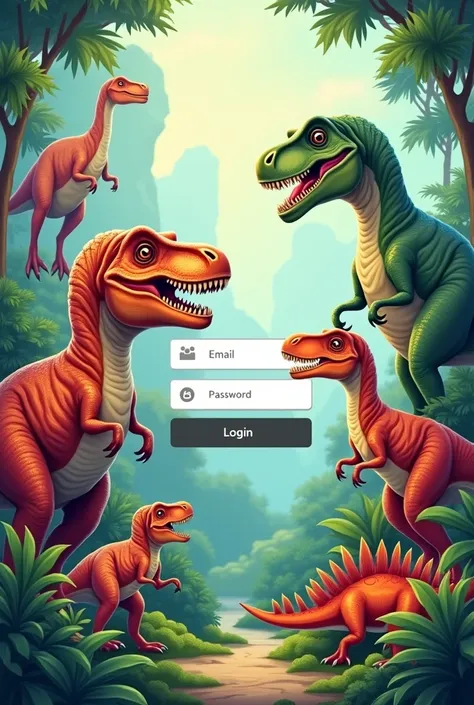 Home image of a dinosaur pet shop app with space to enter email and password Home screen of the app Space to enter email and login Dinosaur pet shop app Login screen Full screen Full home screen of a dinosaur pet shop app Login screen App login That&#39;s ...