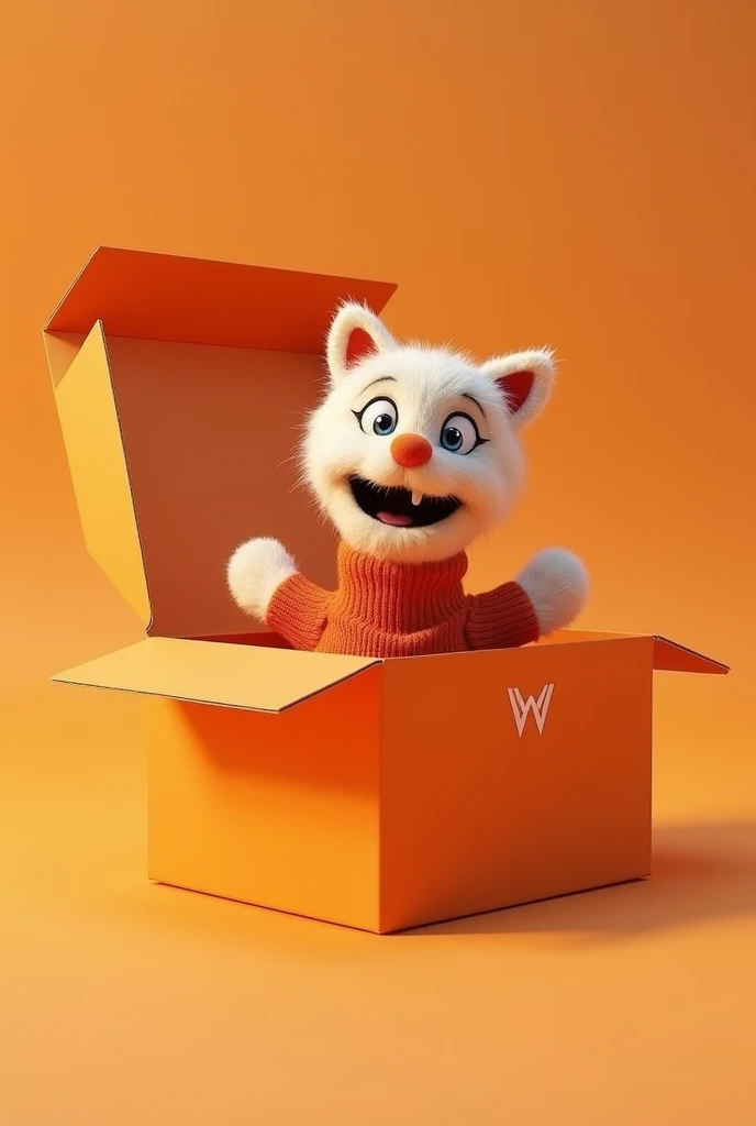 open orange vivara box with an sock puppet inside

