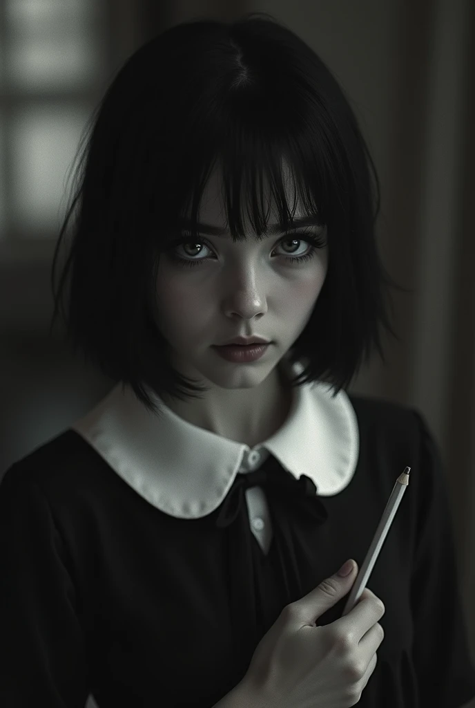 Scary photo of beautiful schoolgirl