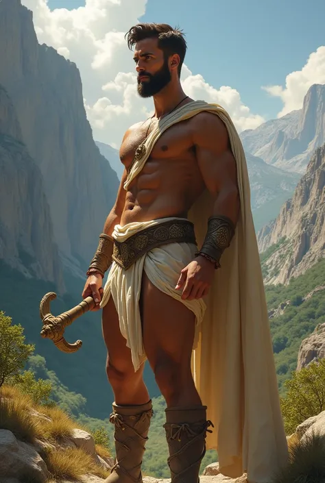 Young man, muscular, handsome and strong resembling hercules
