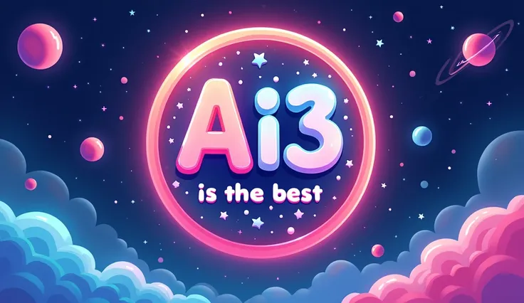 pic: 16:9 Make me a logo "A13 Is the best" capital "A", and in cute space style, round letters, and round frame too, capital the letter “A13 is the best” please, and more cute, circular logo frame, bright color please pretty than mix with blue color