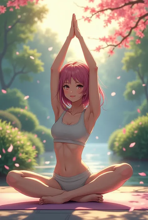 A manga character doing yoga 