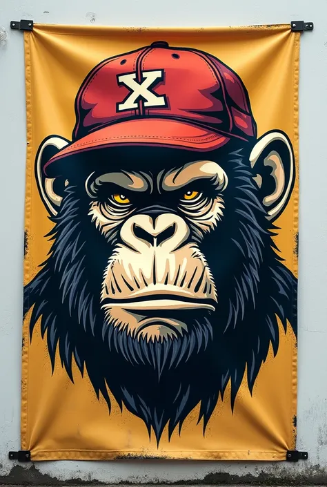 They hated  banner with ape picture wearing baseball cap