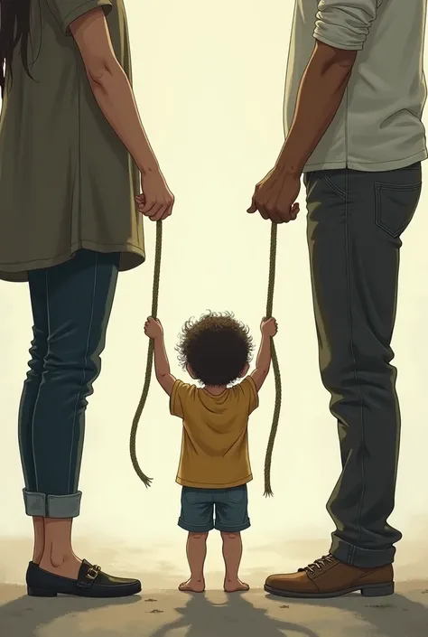 the child holds the rope that stretches his mother and father