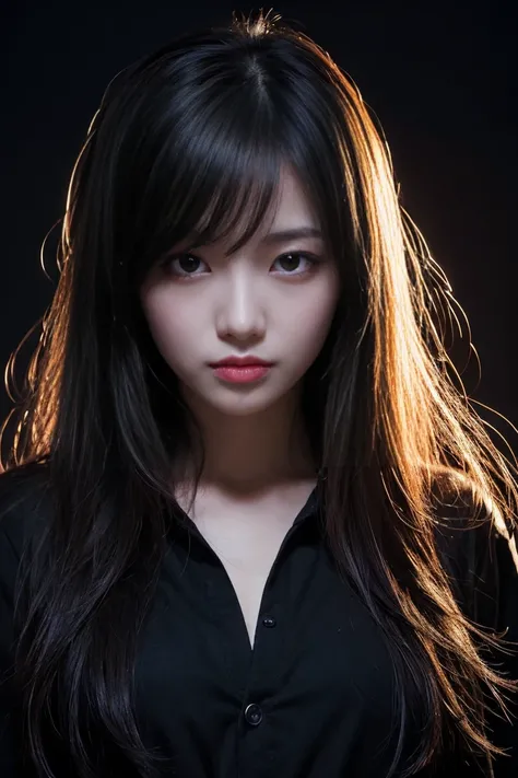 apstyle3 apstyle masterpiece best quality detailed eyes masterpiece best quality one girl long hair (Messy hair floats :1.25) Severe Flow Darkness of the night Black background Black Upper body looking at the viewer