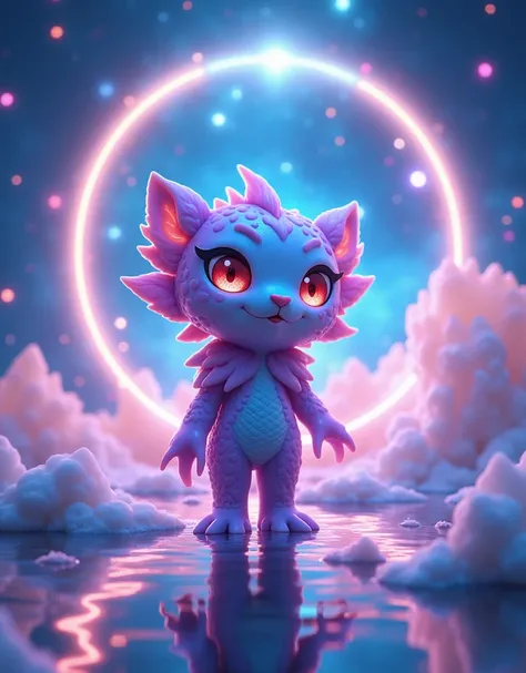 Best quality,masterpiece, CG,Extremely detailed ,high resolution, Ocean Art Mascot, Red and blue join, Added lavender, (Colorful gradients)，Splashing picture, Mysterious white crystal magic circle background,fantasy, Starry Sky, Vibrant lights shining，Pres...