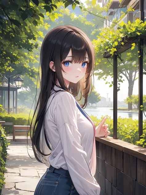 Masterpiece, 8k, Highest quality, Depth of subject, Beautiful high school girl, A gentle gaze, Relaxed atmosphere, Your smile is cute, Cat, Japanese cityscape, Back Alley, Beautiful depiction