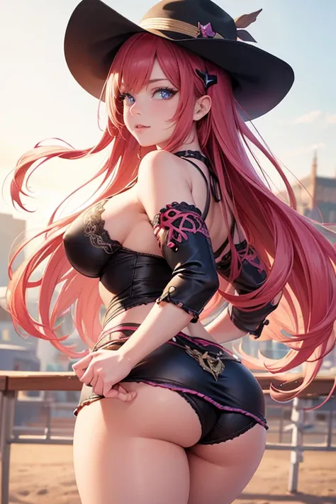 A cute cowgirl demon girl,extremely detailed portrait, beautiful detailed eyes, beautiful detailed lips, official art, anime style, digital painting, cinematic lighting, vibrant colors, dynamic posing, intricate details, magical atmosphere, mischievous exp...