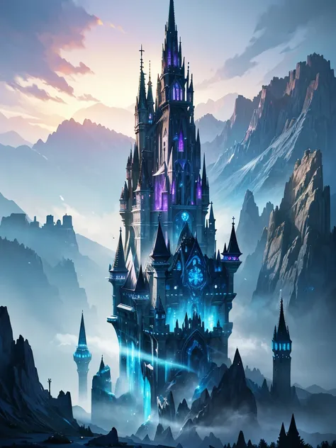 a fantasy tower, magical architecture, glowing crystals, floating islands, enchanted forest, dramatic lighting, cinematic angle, ethereal atmosphere, highly detailed, 8k, photorealistic, dramatic shadows, vibrant colors, fantasy art, concept art style