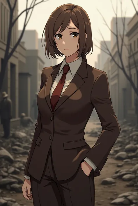 Romania Hetalia female modeled after Claudia Prec with brown suit and brown necktie 1917 jocul cu moartea WW1