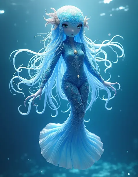 The design inspiration of the Ocean Art mascot comes from the most colorful coral reef ecosystem in the ocean.。It has long hair woven from delicate and soft blue jellyfish tentacles.，Swaying gently in the wind，Like seaweed swaying gently in the deep sea。It...