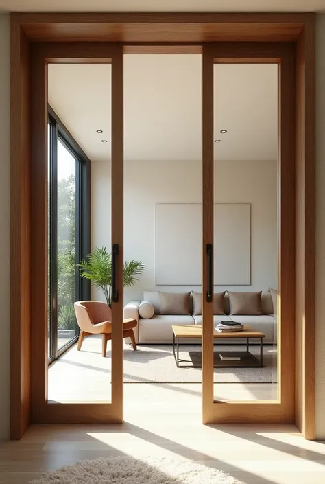 generate a image of an unique and aesthetic partition 
 having glass and 
wood with a 1.5 metre opening 
for a celebrity home  
