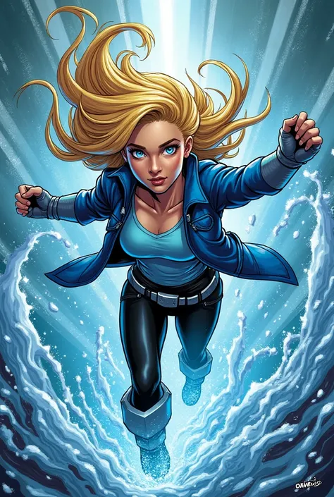 Percy Jackson and the Olympians comics panel of a female. she has blonde hair, and blue eyes. she is a hero, she has water powers 