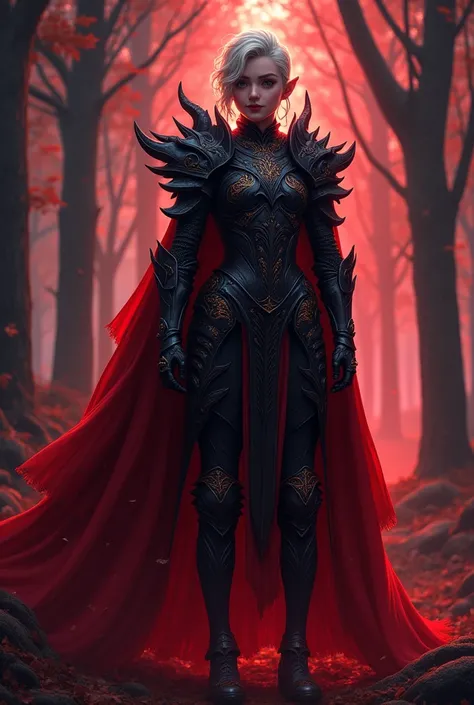 ((better qualitative)) , (detailed), Visenya Targaryen, Black Dragon Armor, Lilith , deep, shiny metallic black, the whole body, in the style of dramatic red lights D14bl0,(((work of art))) , (((Best quality))) , anime style, 2d, well built charming 1girl,...