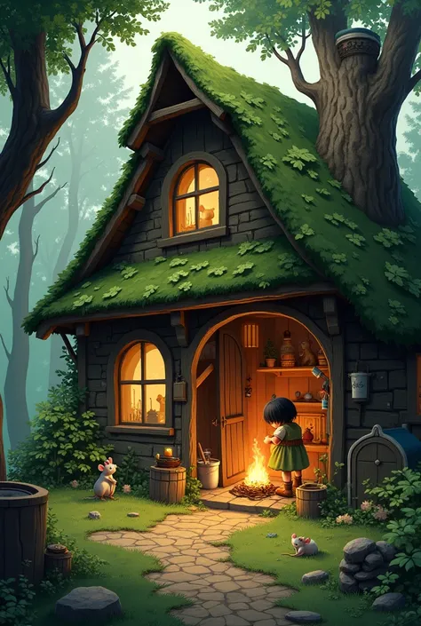 1. Cinderella’s Home: A cozy, rustic cottage surrounded by a lush forest. Inside, Cinderella is wearing simple, worn clothes and is surrounded by animals like mice and birds as she works by the hearth.