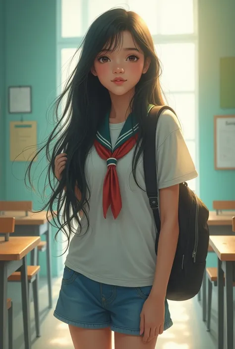 Philippines girl, school, transparant, long hair, full body, hd quality, masterpiece.