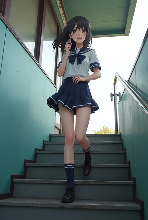 Best Quality　Japanese　Cute school girl　Uniform　mini skirt　Please go up the stairs at the station　Beauty　Configuration from below　Real People　