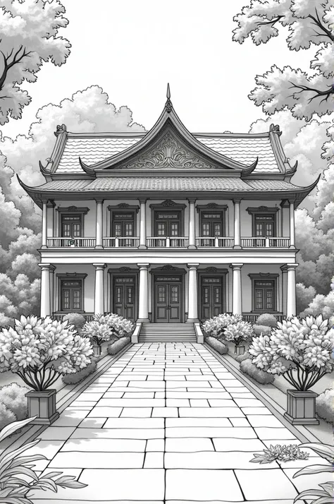 transform the butantan institute into a coloring page
