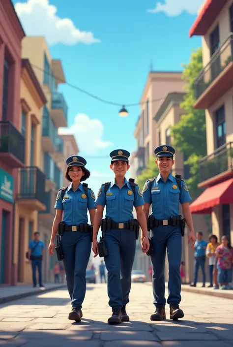 Peruvian police, patrolling a safe zone animated
