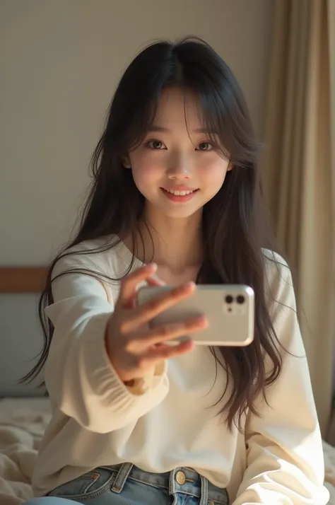 Korea teenage girl taking selfie 
Realistic