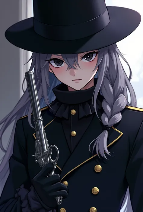 Anime version Vasily is a figure shrouded in mystery, with a vibrant black hat that highlights his presence. Seus olhos negros, deep and penetrating, reveal an intriguing cunning. O cabelo, in a single long gray braid, goes down the back, giving it a young...