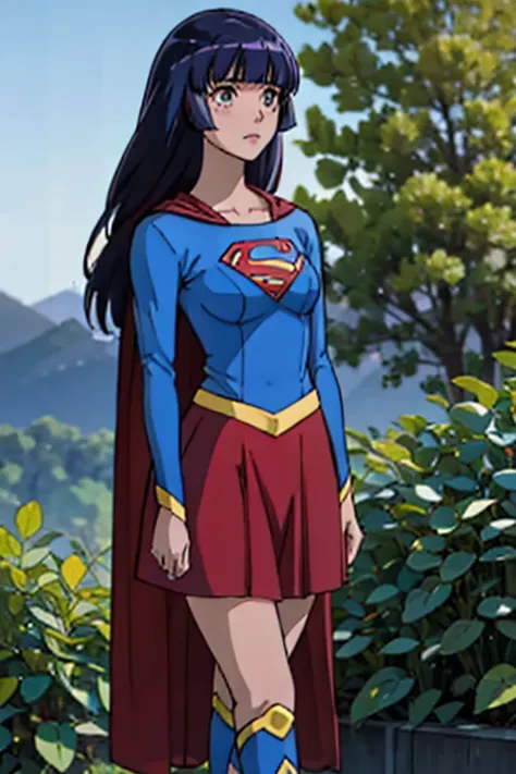 aoki reika, known for her calm demeanor and flowing dark blue hair, radiates both grace and strength in the classic supergirl co...