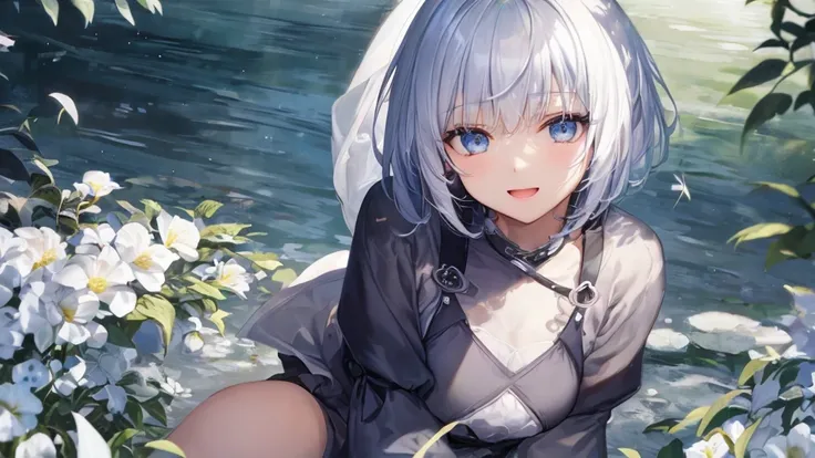 Ultra HD,Look at the viewers, and, 20 years old, 非常にShort Hair, Long bangs between the eyes, Pale blue eyes, Very detailed,(masterpiece、Best Quality),Gray Hair、Laughter、wonderful, Silver Hair, iris, Short Hair、Small face、明るいsmile、(Detailed face) ,Professio...