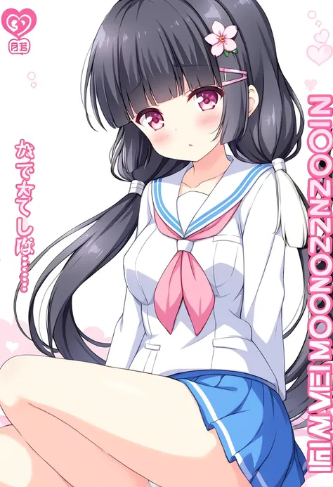 nsfw,((womanを一人だけ描く))、(Alone Girl)、(１woman)、MORIZONOMEI, BLACK HAIR, HAIR FLOWER, HAIRCLIP, BLUNT BANGS, LOW TWINTAILS, HAIR OVER SHOULDER, LONG HAIR, PINK EYES,High image quality、anime、Alone、clear,美しい日本のwoman、Smaller breasts、Beautiful breasts、garden、garde...