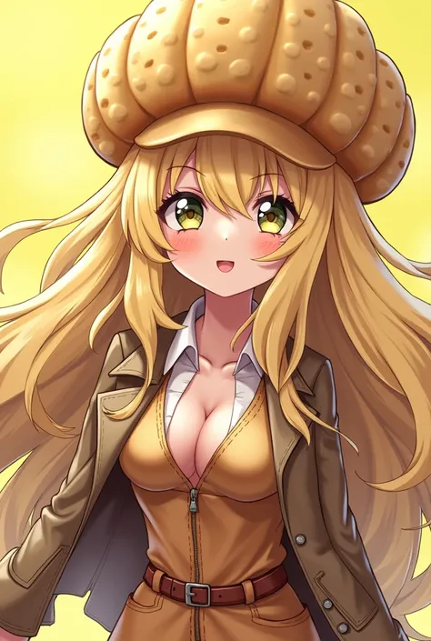 A unique fusion of anime characters, featuring Cynthia and Mr. Peanut. Cynthia is shown with blonde hair, a stylish outfit, and her signature sunglasses. She is fused with Mr. Peanut, who has an anime-style design, wearing a peanut-shaped hat and having a ...