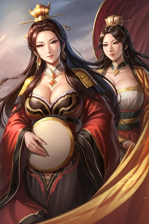 three kingdoms style ruler, solitary, 1 middle-aged women’s sexual focus, cleavage, crown, big , cleavage