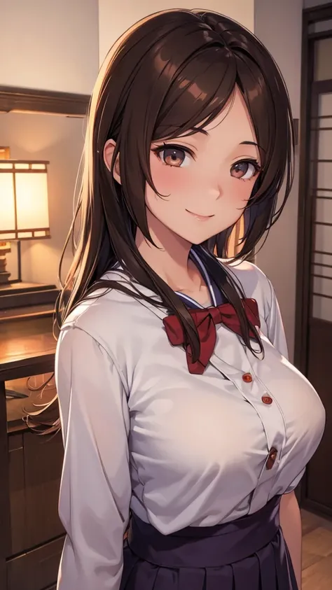 One girl, High resolution, Look at, Brown Hair, Ultra high definition, chest, smile, Cinematography, Japanese High School Uniform