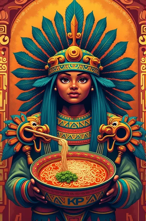 Illustration of Mexican pre-Hispanic elements related to Maruchan instant soup