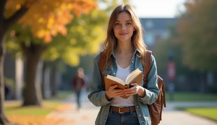 A college student stand with book 