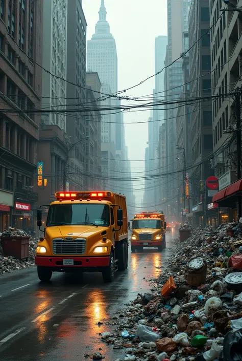 A city with garbage vans roaming
