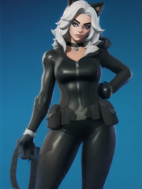 (masterpiece, best quality:1.2), 1girl, solo, black_cat_(fortnite), blackcat, black cat, fortnite, female, long white hair, whit...