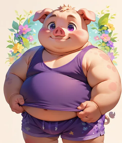 (cute, obese, male, anthro, pig cub), cutepets, ((purple eyes, purple tank top, purple boxers)), hires textures, highly detailed...